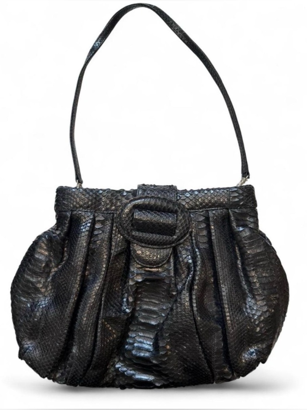 Rare Y2K Carlos Falchi Python Snakeskin Clutch Shoulder Bag Black Fatto a Mano